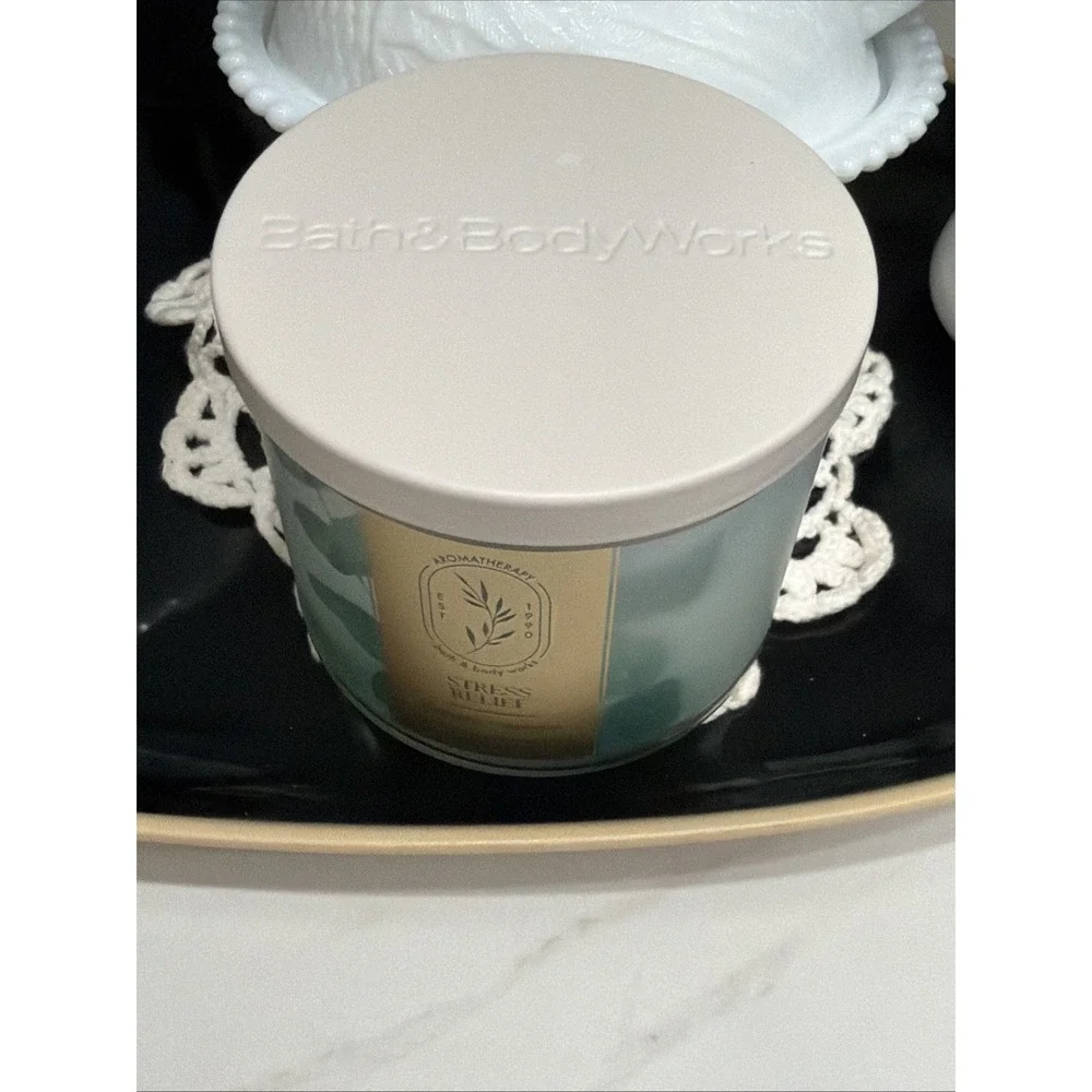 Bath & Body Works Stress Relief 3-Wick Candle Eucalyptus Spearmint Aromatherapy